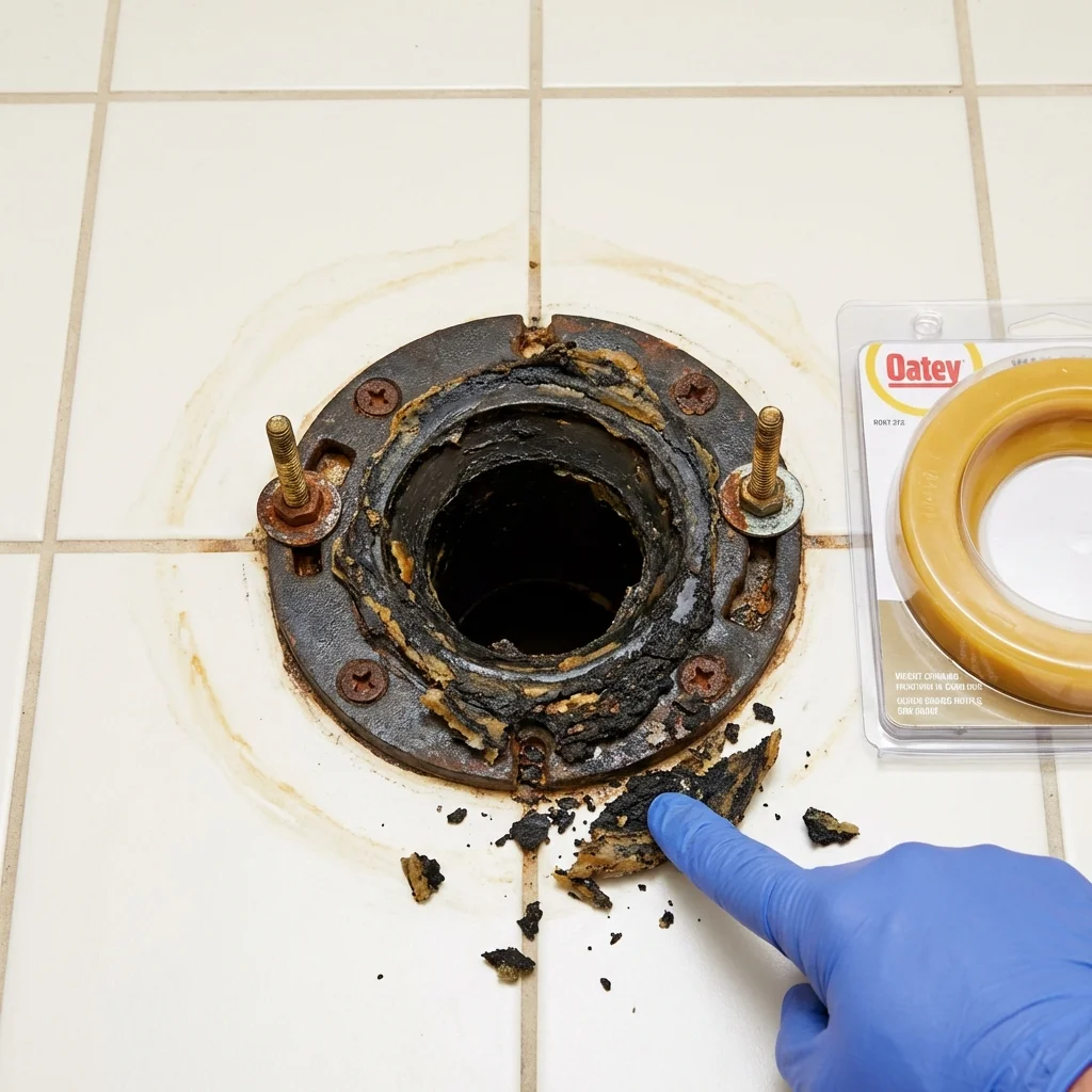 Failed wax ring showing water seepage at the base of a toilet in a Signal Mountain, TN home
