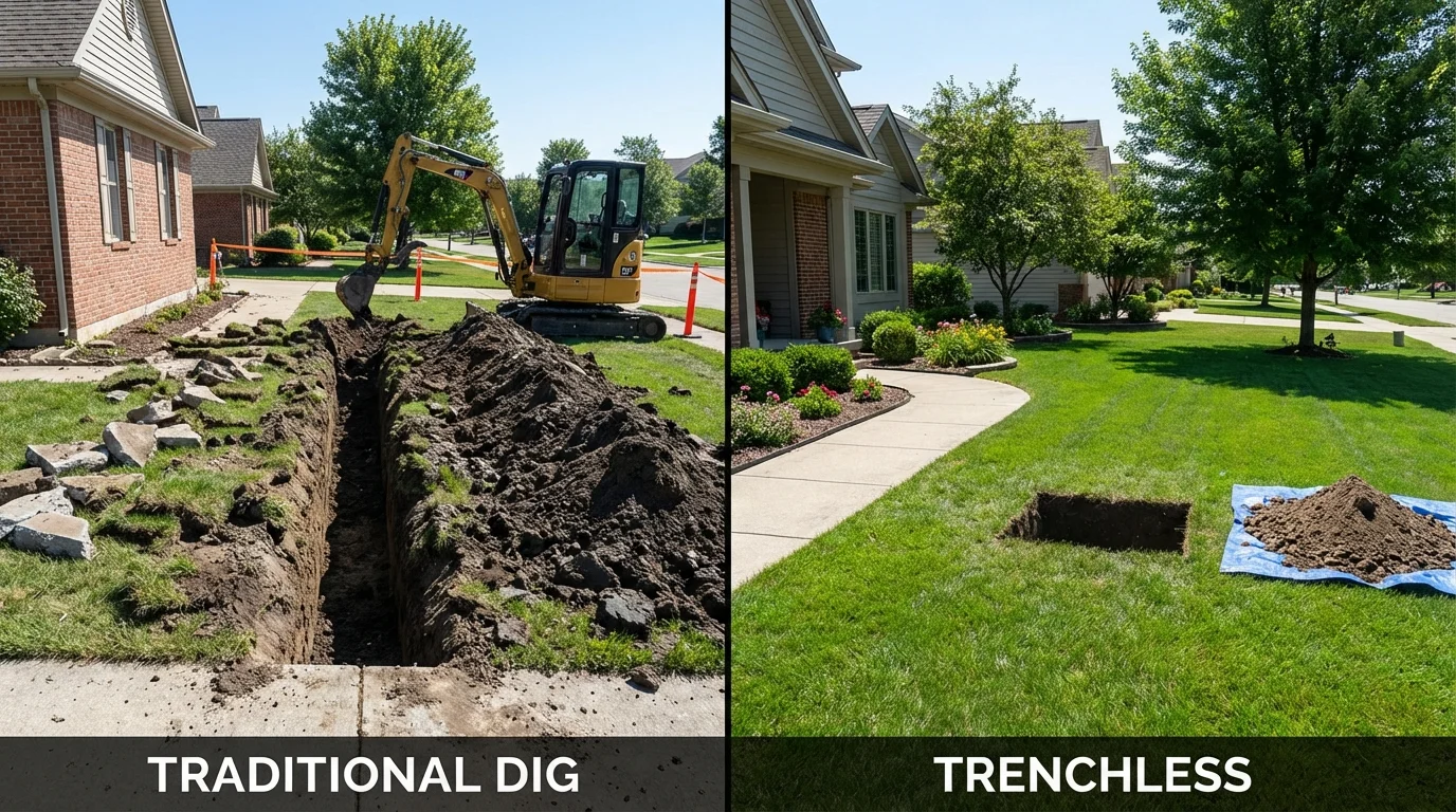 Trenchless sewer repair with minimal yard damage versus traditional excavation in Signal Mountain, TN